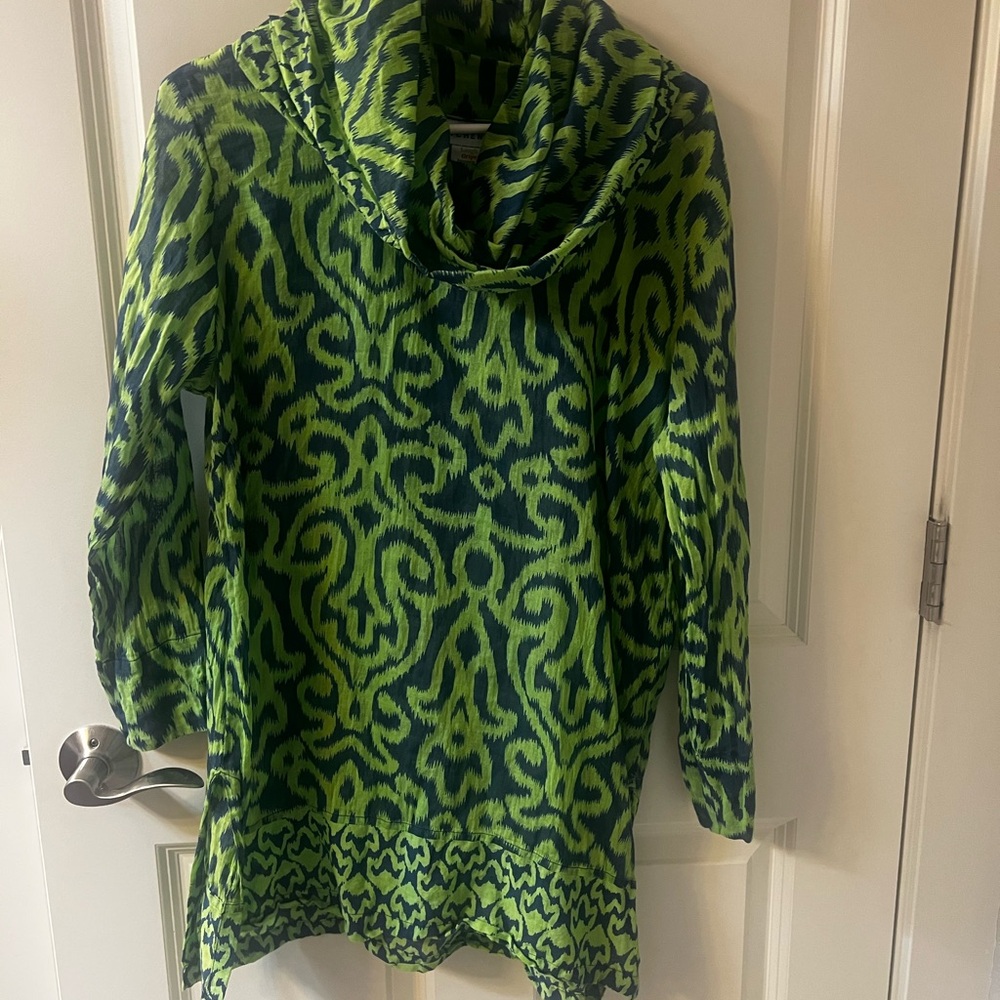 Gretchen Scott Designs Vibrant Green and Blue Cowl Neck tunic